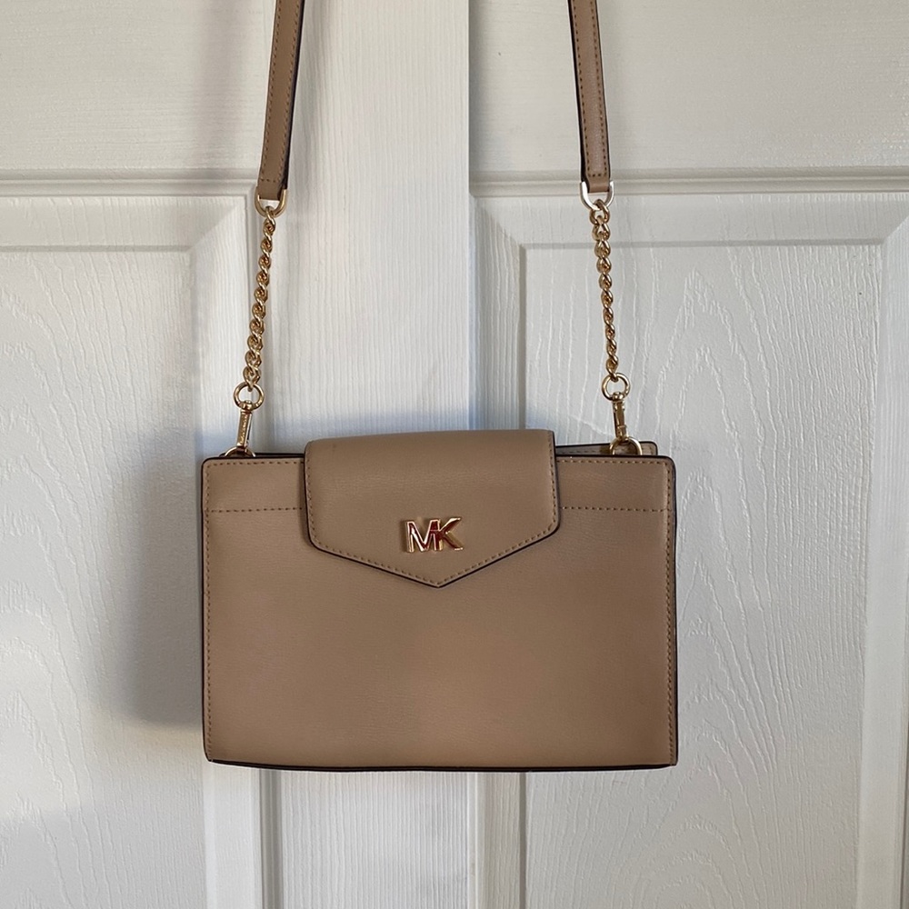 Michael Kors MK Tan & Gold crossbody purse bag